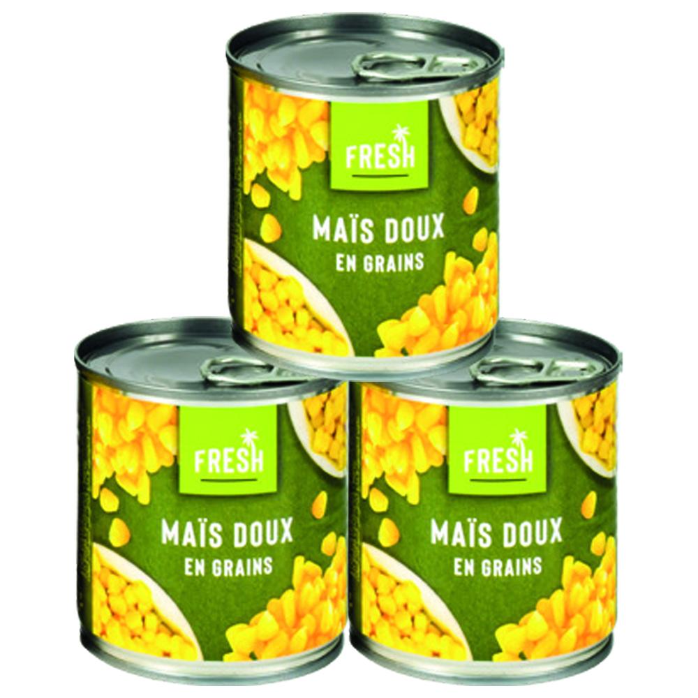[728157] Lot de 3 boites Maïs Doux en Grains Fresh 165g 3 unités