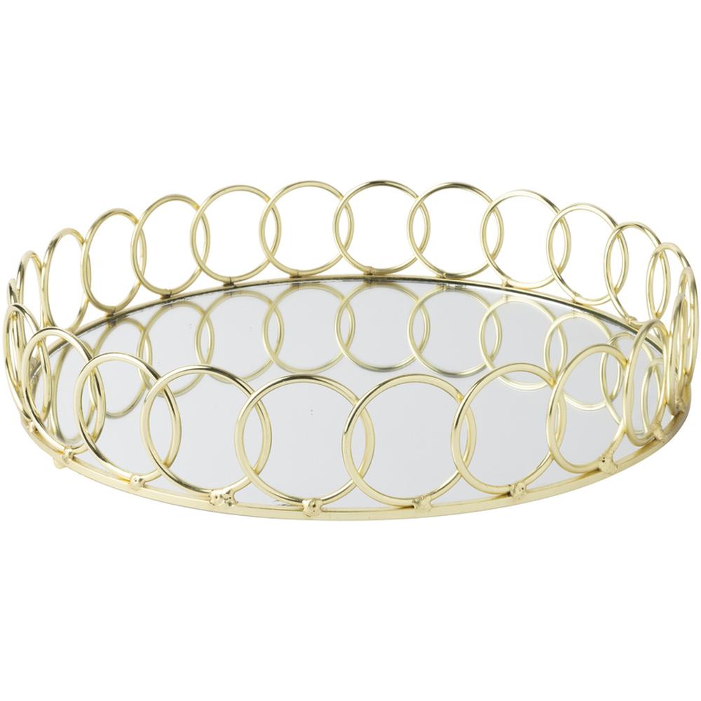 Plateau Rond Fond Miroir Bord Doré Anneau Kasa 30cm