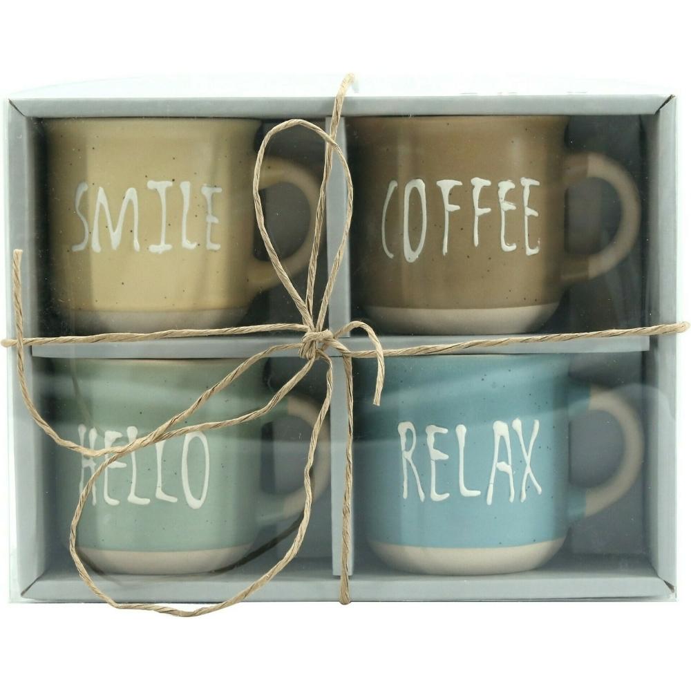 Lot de Mug Porcelaine Colorés avec Motifs Kasa 4 pièces 42 cl