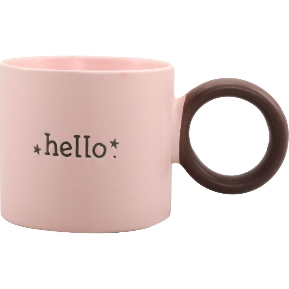 [722639] Mug Porcelaine Hello Rose avec Manche Marron Kasa 37 cl