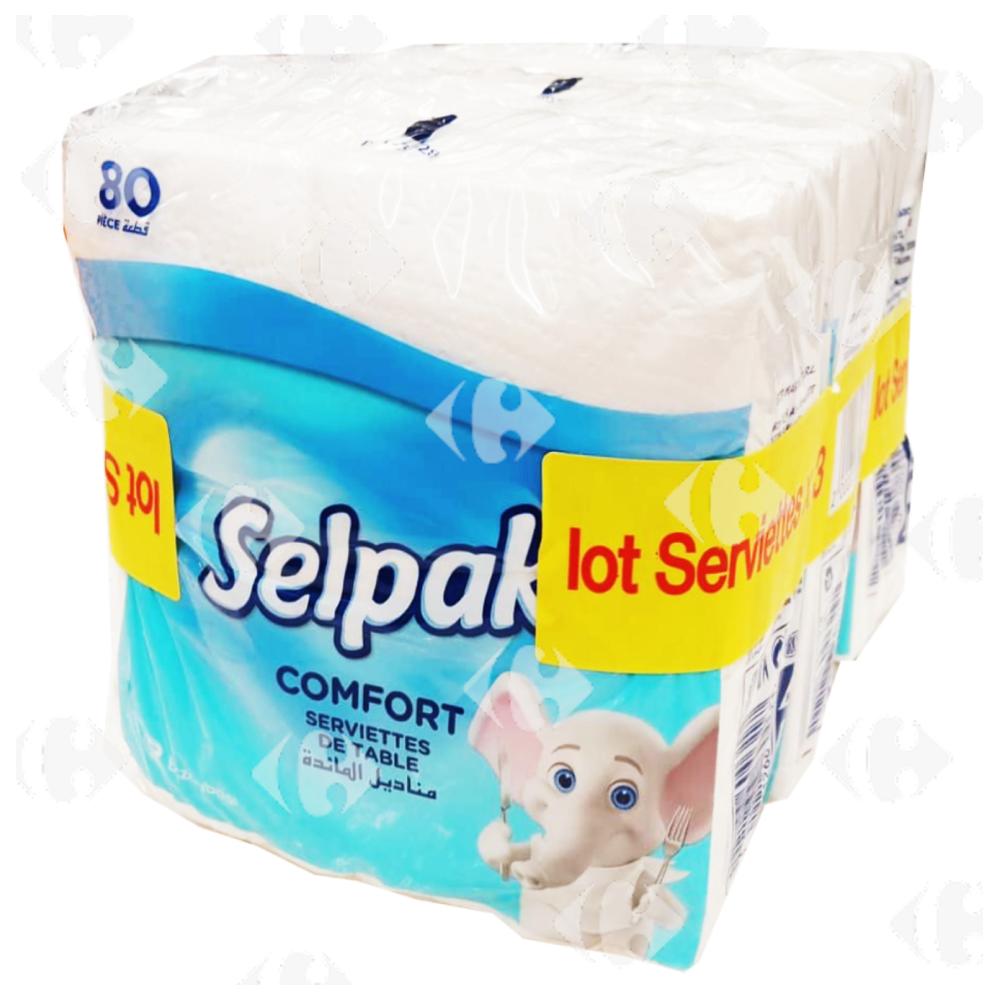 Lot de 3 serviettes de table Selpak 30x30cm 80 unités