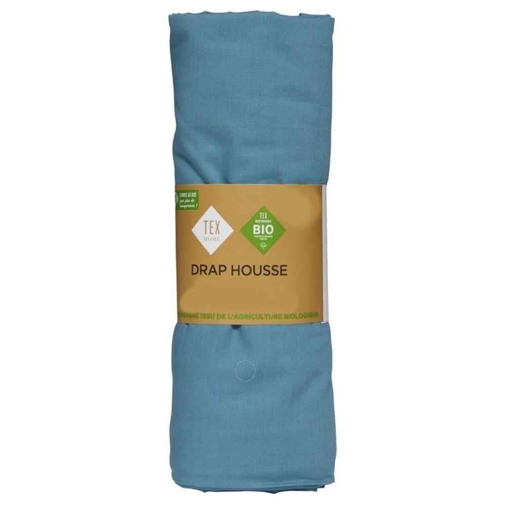 [702588] Drap Housse Percal Bleu Tex Home 180x200 cm