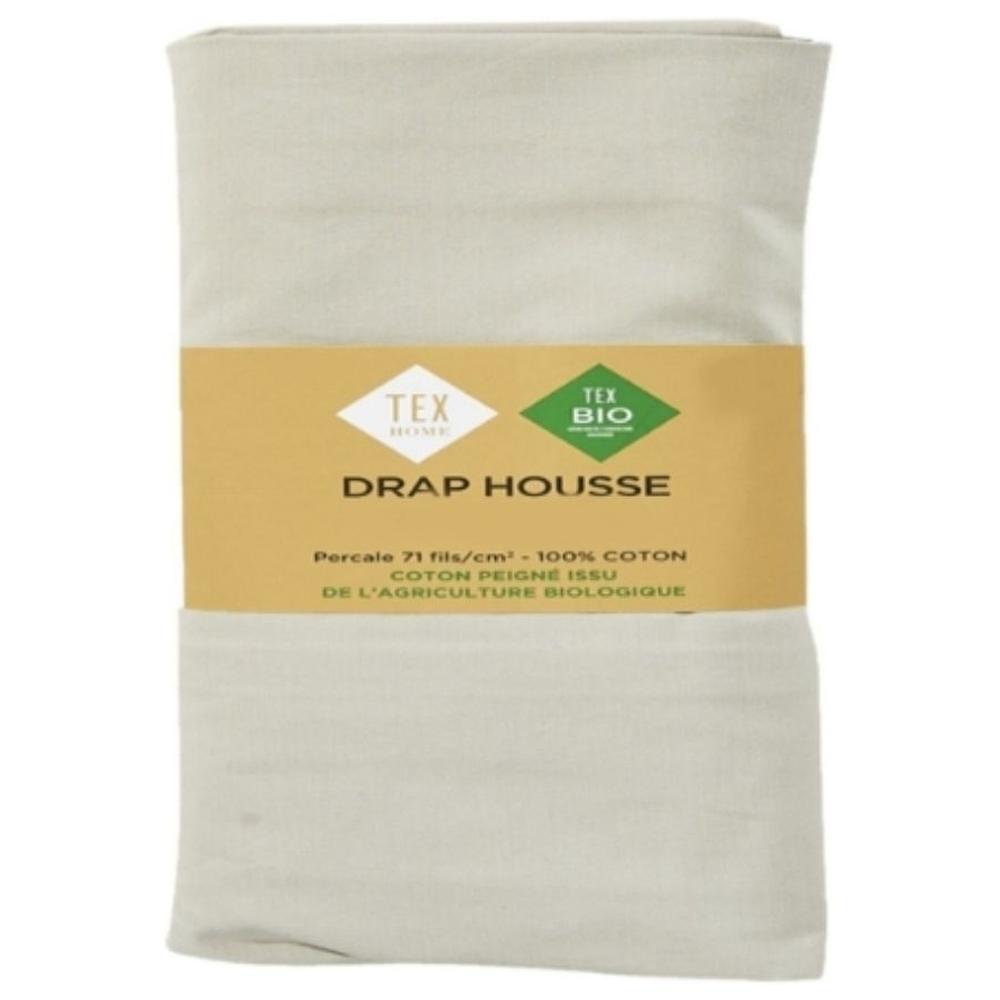 Drap Housse Percal Gris Clair Tex Home 90x200 cm