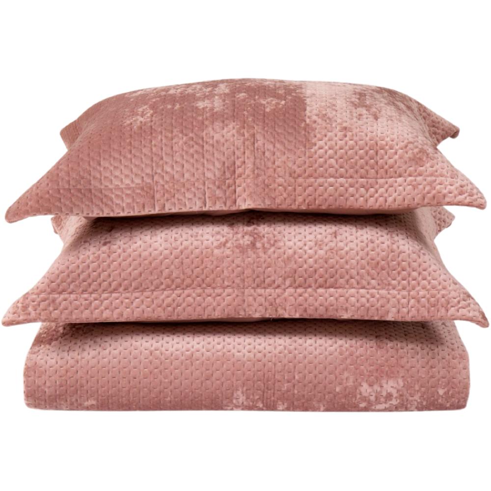 [703173] Couvre-lit en Velours avec 2 taies d'oreiller Rose.