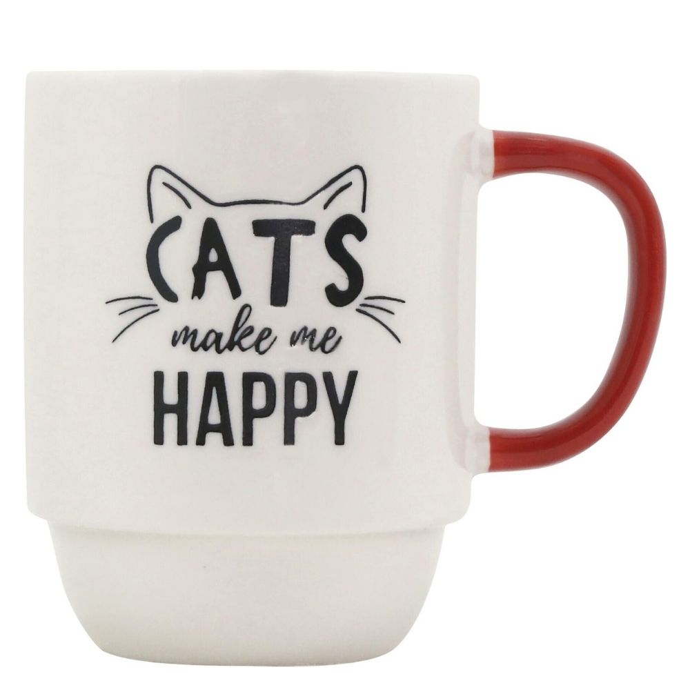 Mug Kasa en Porcelaine Blanche Chat Manche Rouge 40cl