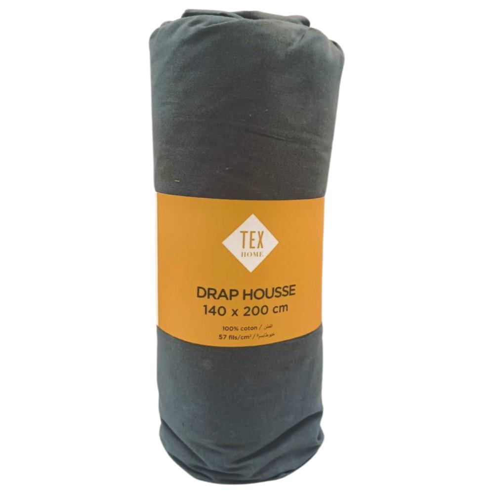 [651573] Drap Housse Gris Tex Home 140x200cm.
