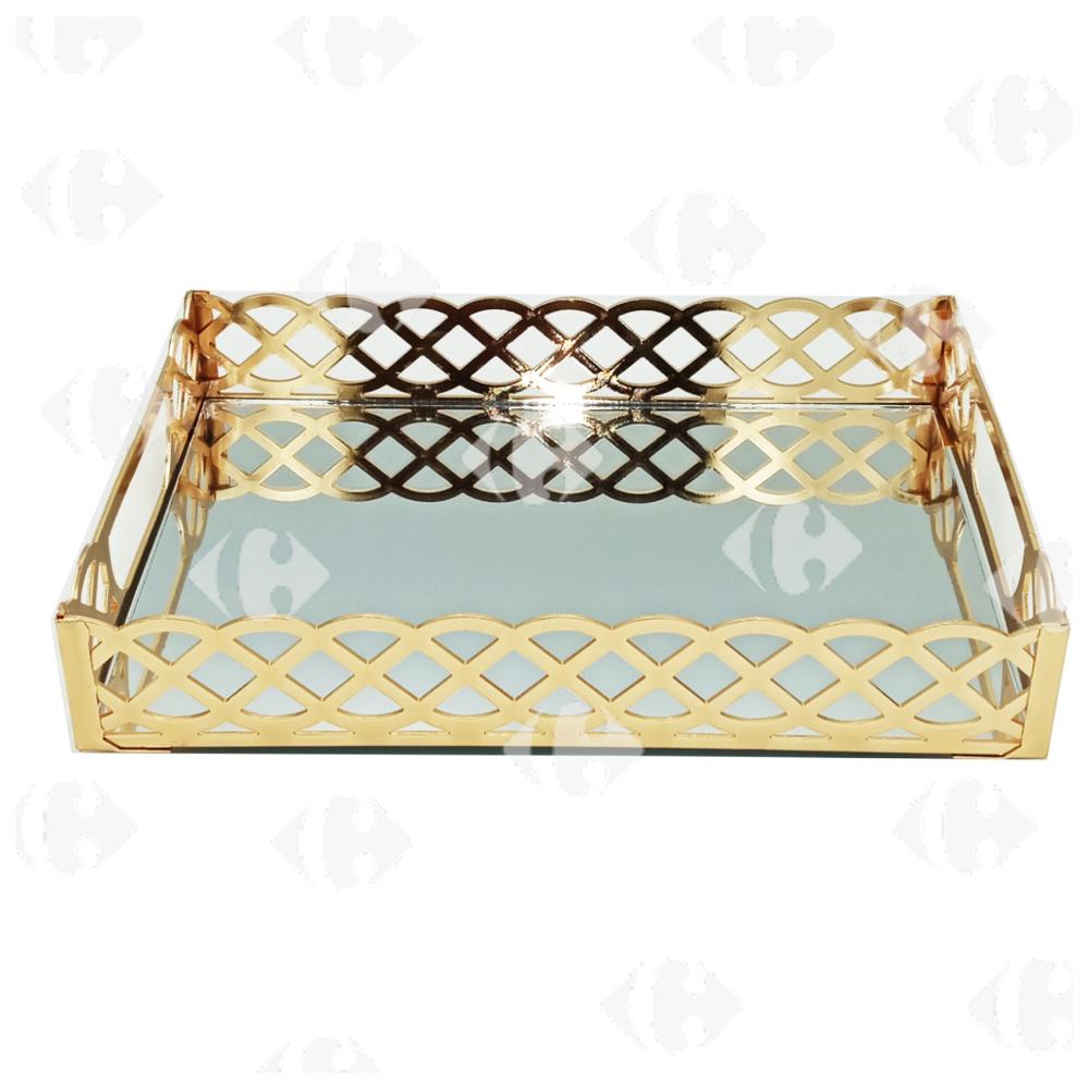 Plateau en Métal Fond Miroir Doré 30x20cm.
