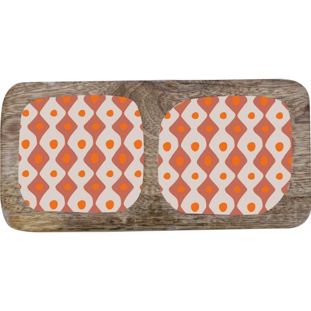 [722493] Plat Deux Compartiments Porcelaine et Bois Diamant Kasa 20x10 cm