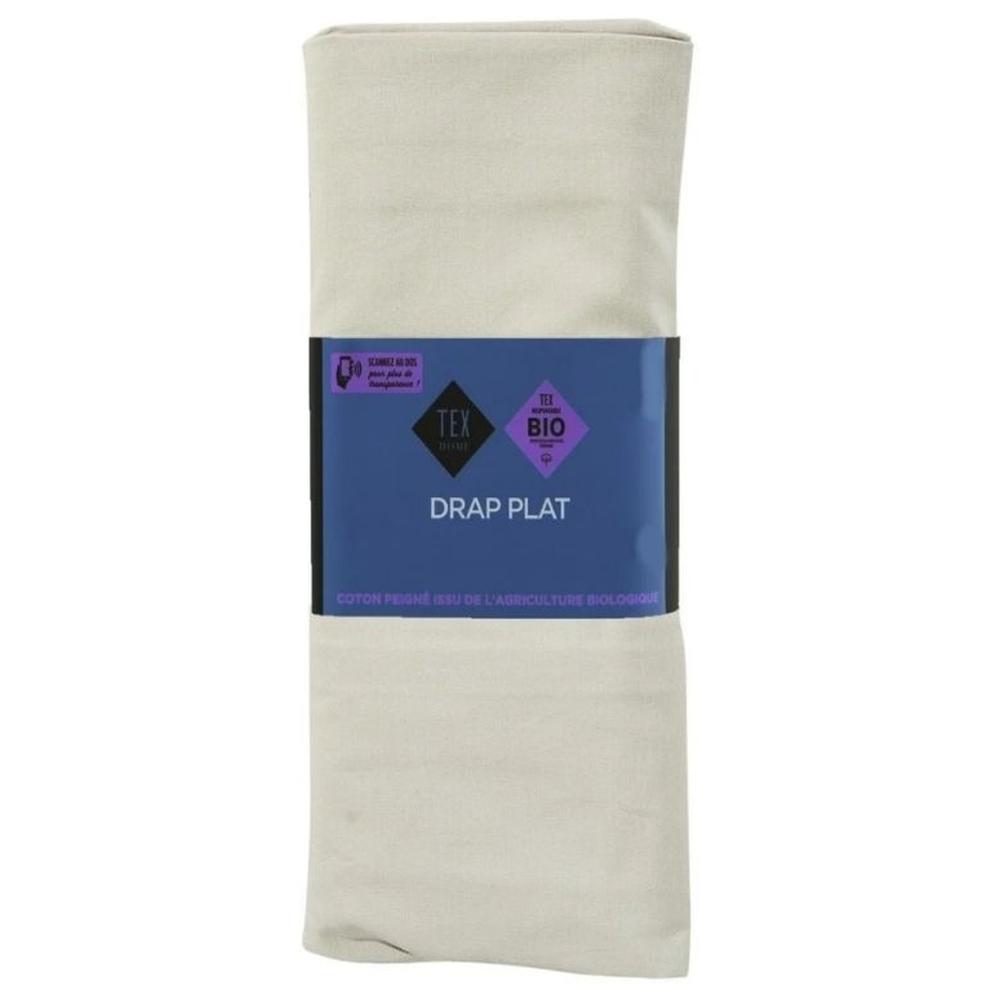 Drap Plat Gris Clair en Percale de Coton Bio Tex Home 240x300 cm