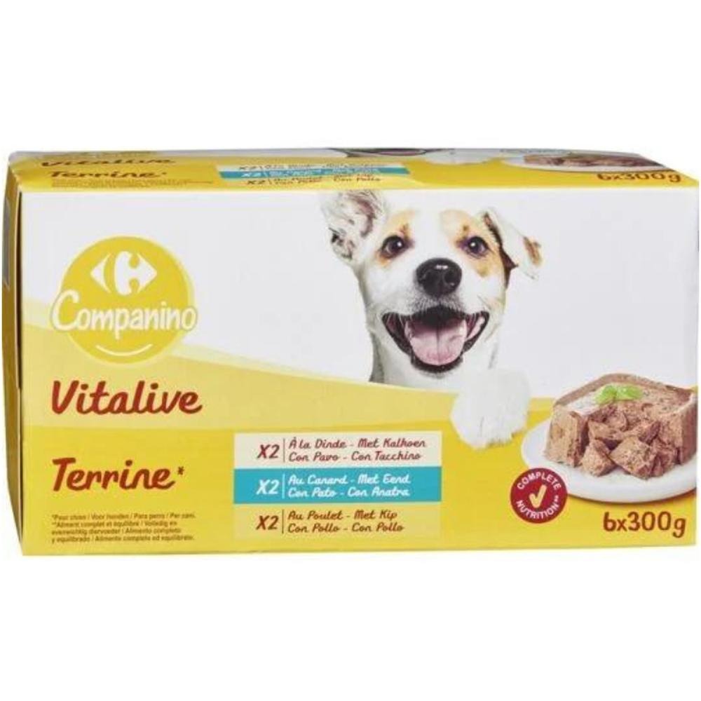 [530808] Pâtée Pour Chien Adulte à la Dinde au Canard & Poulet Carrefour Companino 6x300g