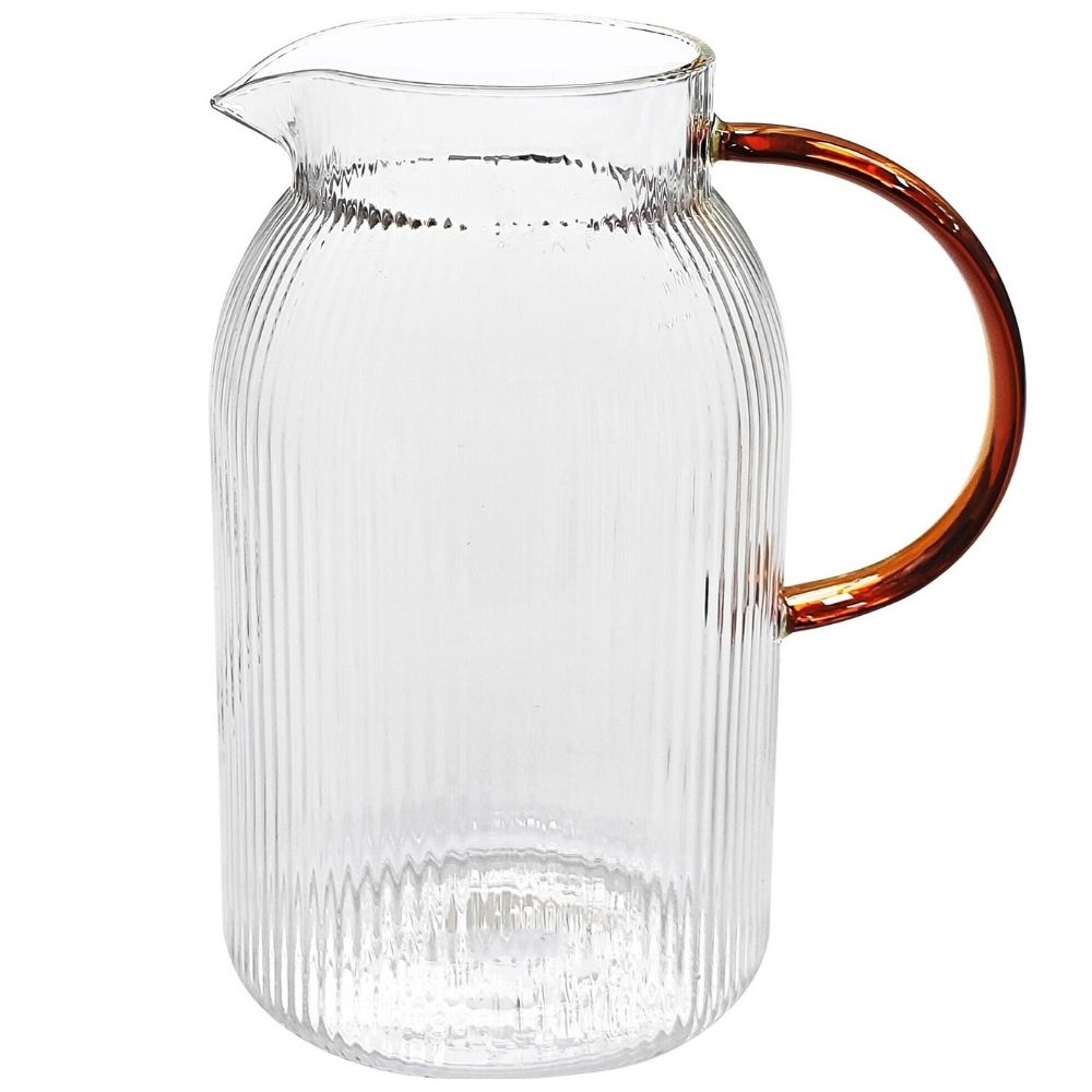 [730416] Pichet Verre Kasa Transparent Rayé Manche Orange 1,4L