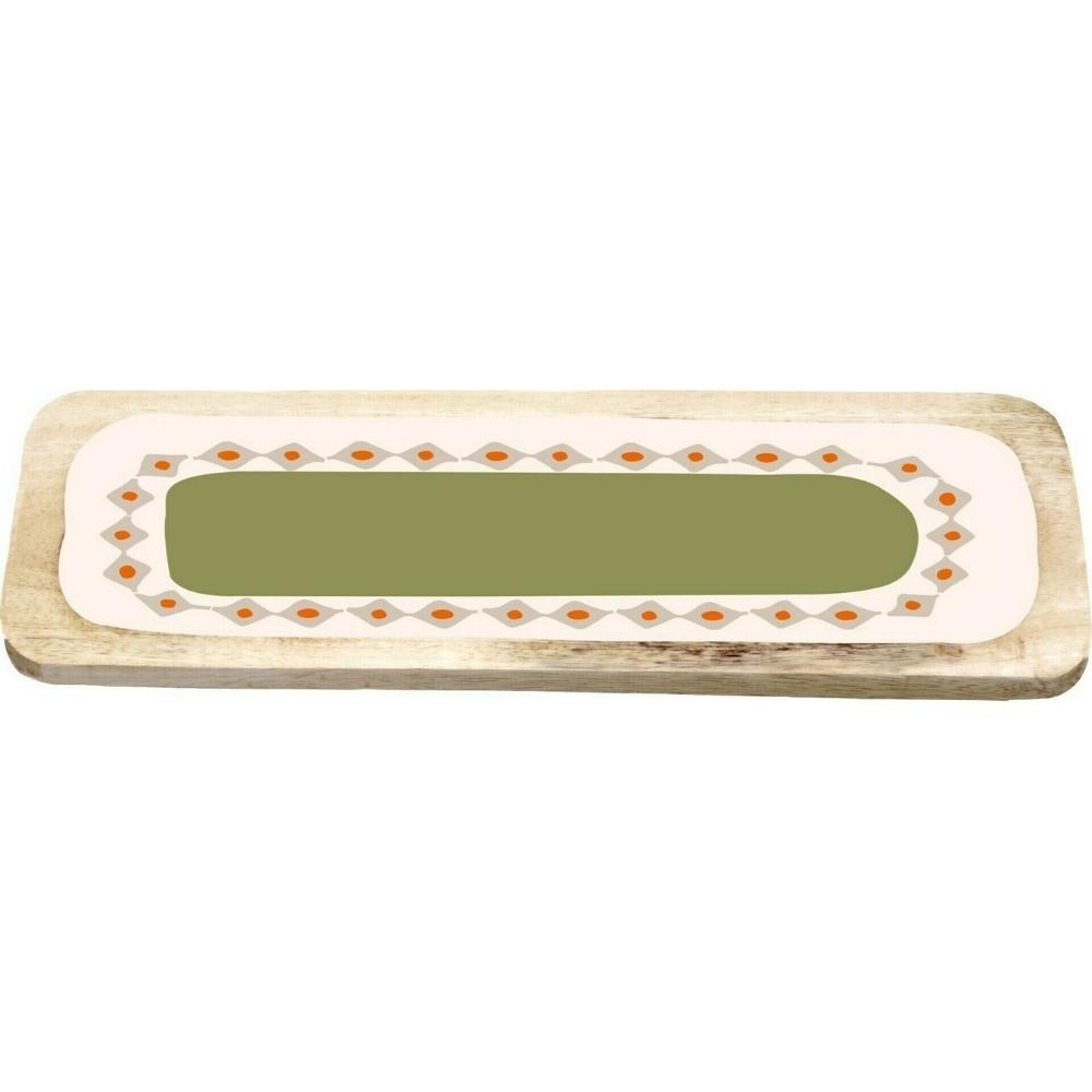 Plat à Servir Rectangulaire Porcelaine et Bois Vert Kasa 31x11 cm