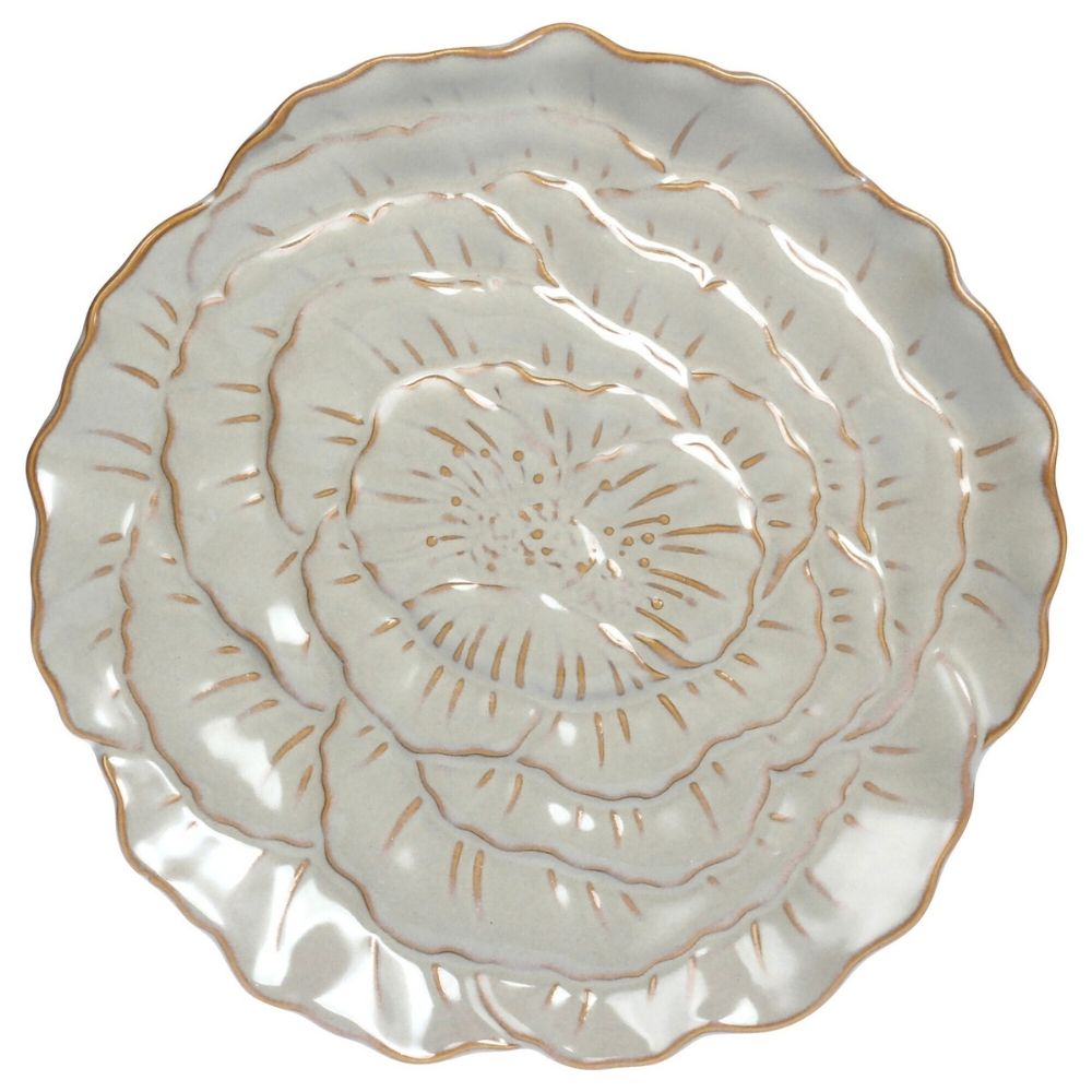 Assiette Kasa en Porcelaine Présentation Grise Fleur 20cm