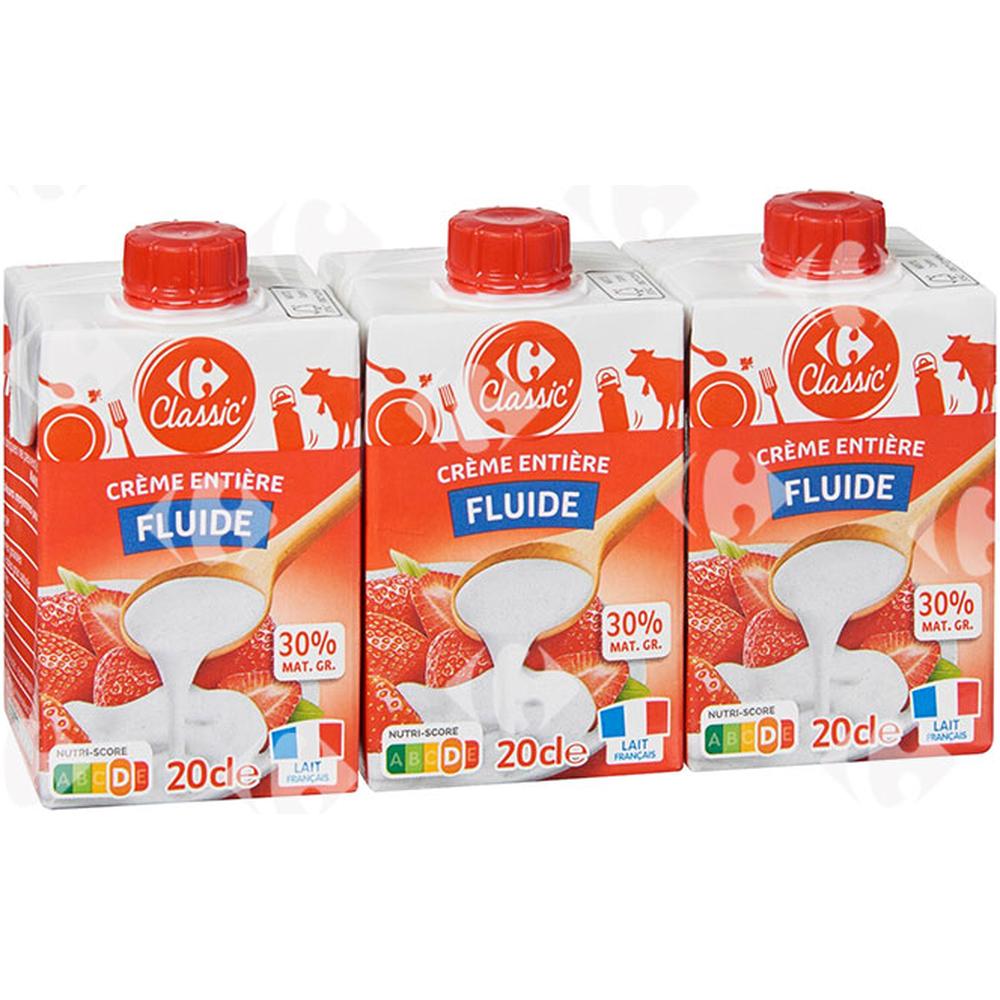 [644364] Crème UHT Fluide entière 30% Carrefour 3x20cl