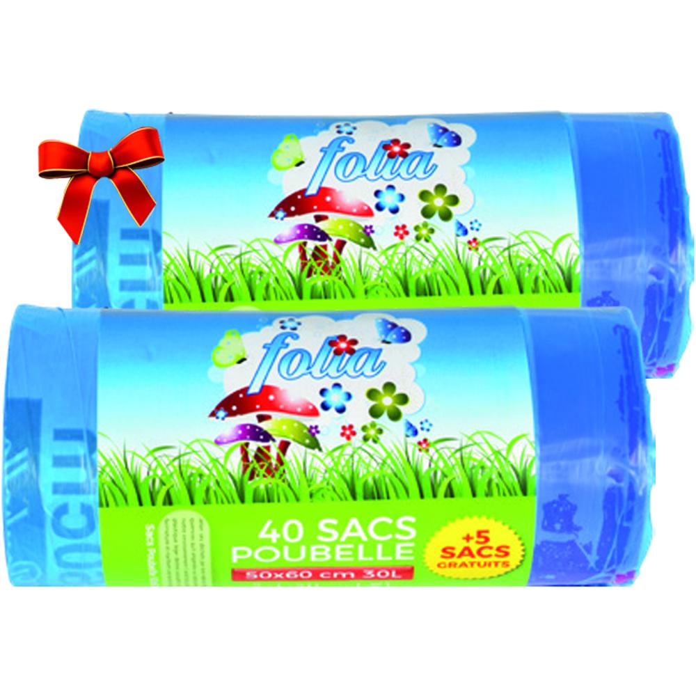 [722253] Lot 2 Sac Poubelle Folia 40 unités 30L 2ème Gratuit
