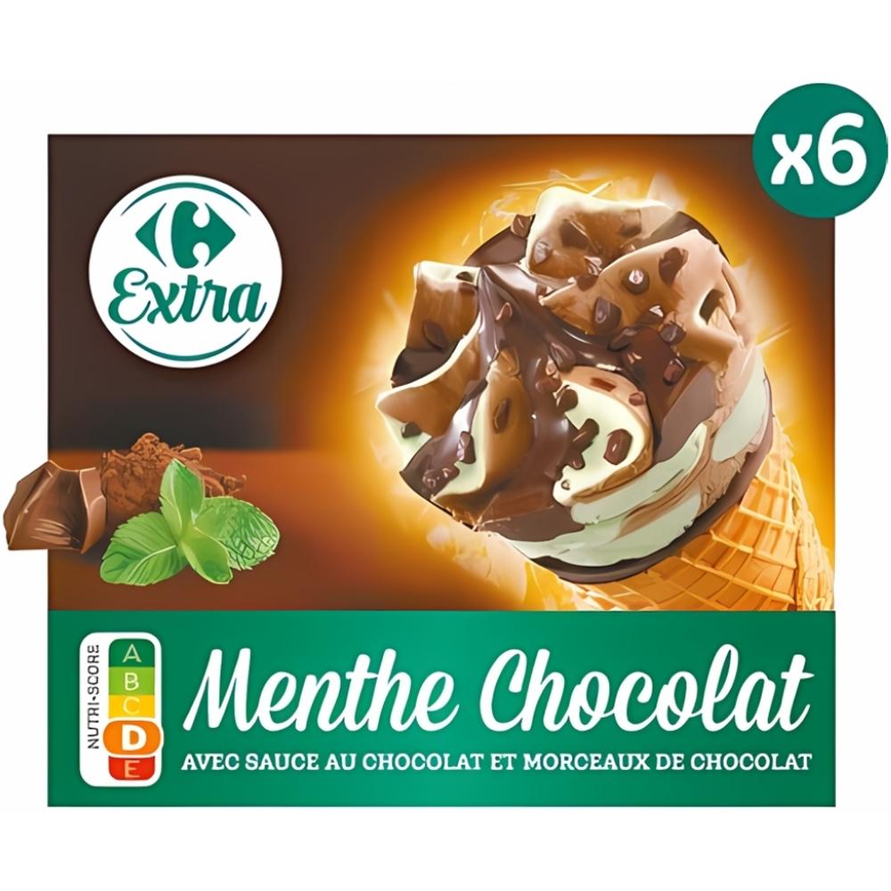[521976] Cônes Glace Menthe Chocolat Carrefour Extra 6 unités 120ml