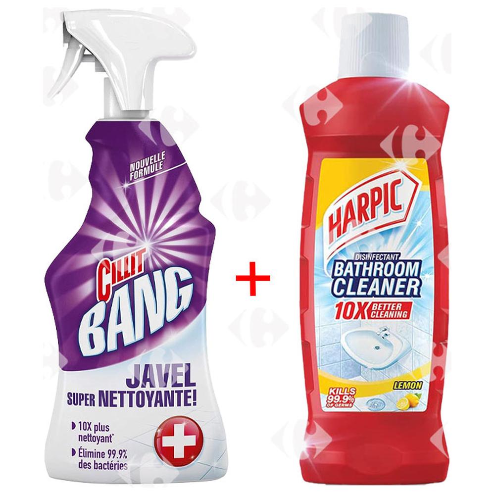 [683652] Spray Nettoyant Salle de Bain Citron Harpic 500ml + Spray Nettoyant Javel Cillit Bang 750ml