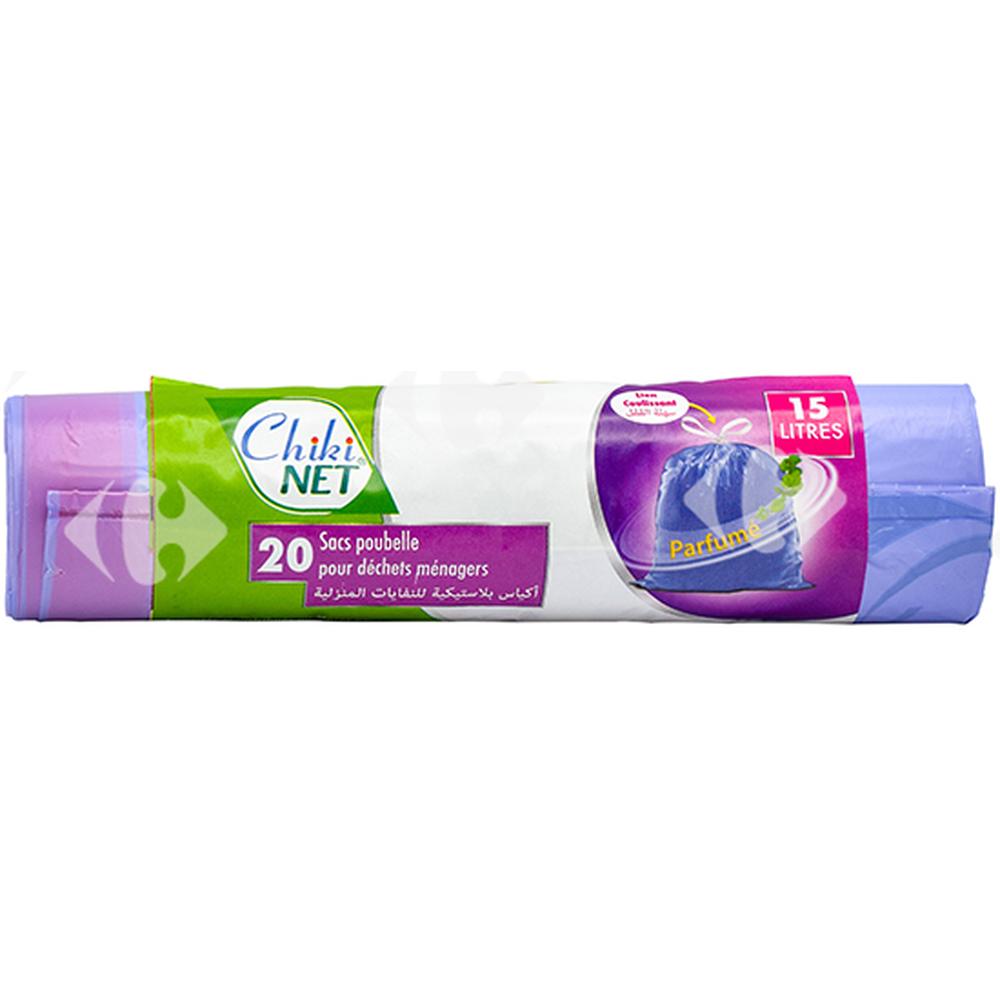 [634555] Sac Poubelle Parfumé Lien Coulissant 15L Chikinet 20 unités.
