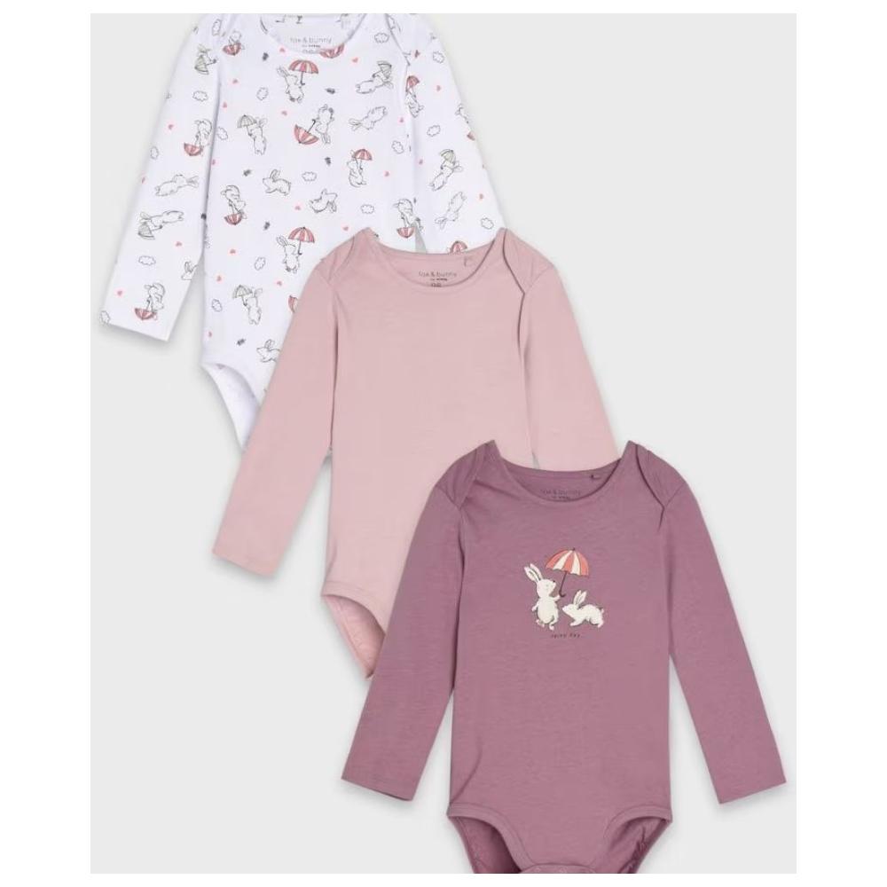 [701722] Body pour Bébé Fille Manches Longues Rose Foncé Tex Home 3 pièces