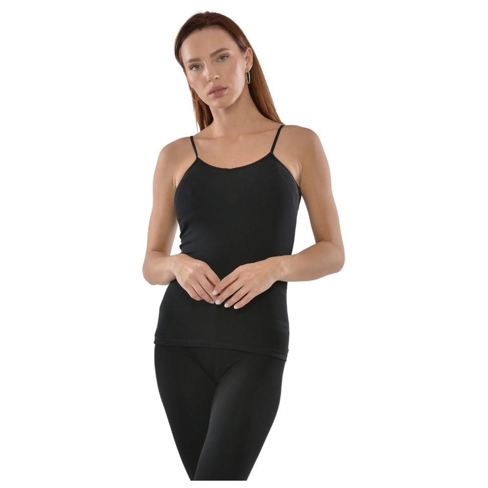 [674383] Débardeur Femme à Fines Bretelles Noir en Coton - Taille S