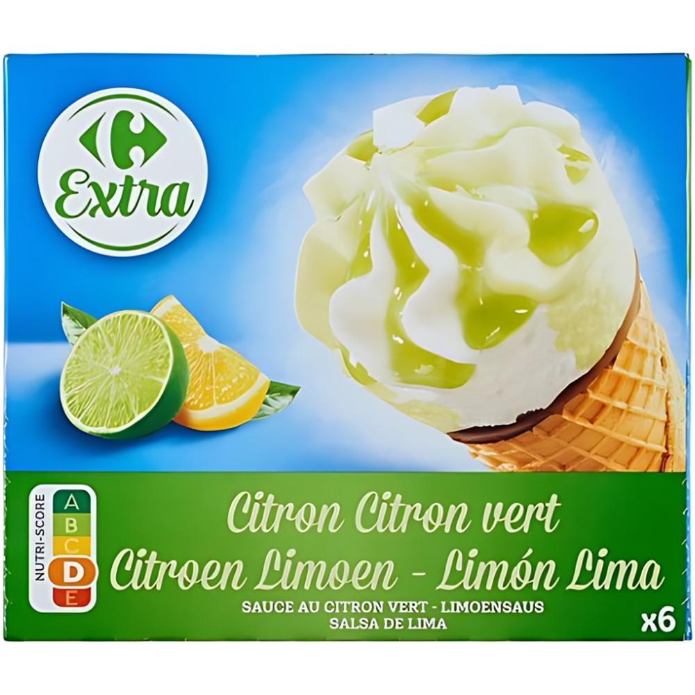 [683478] Cornets Glace Citron Citron Vert Carrefour Extra 6 unités 440g