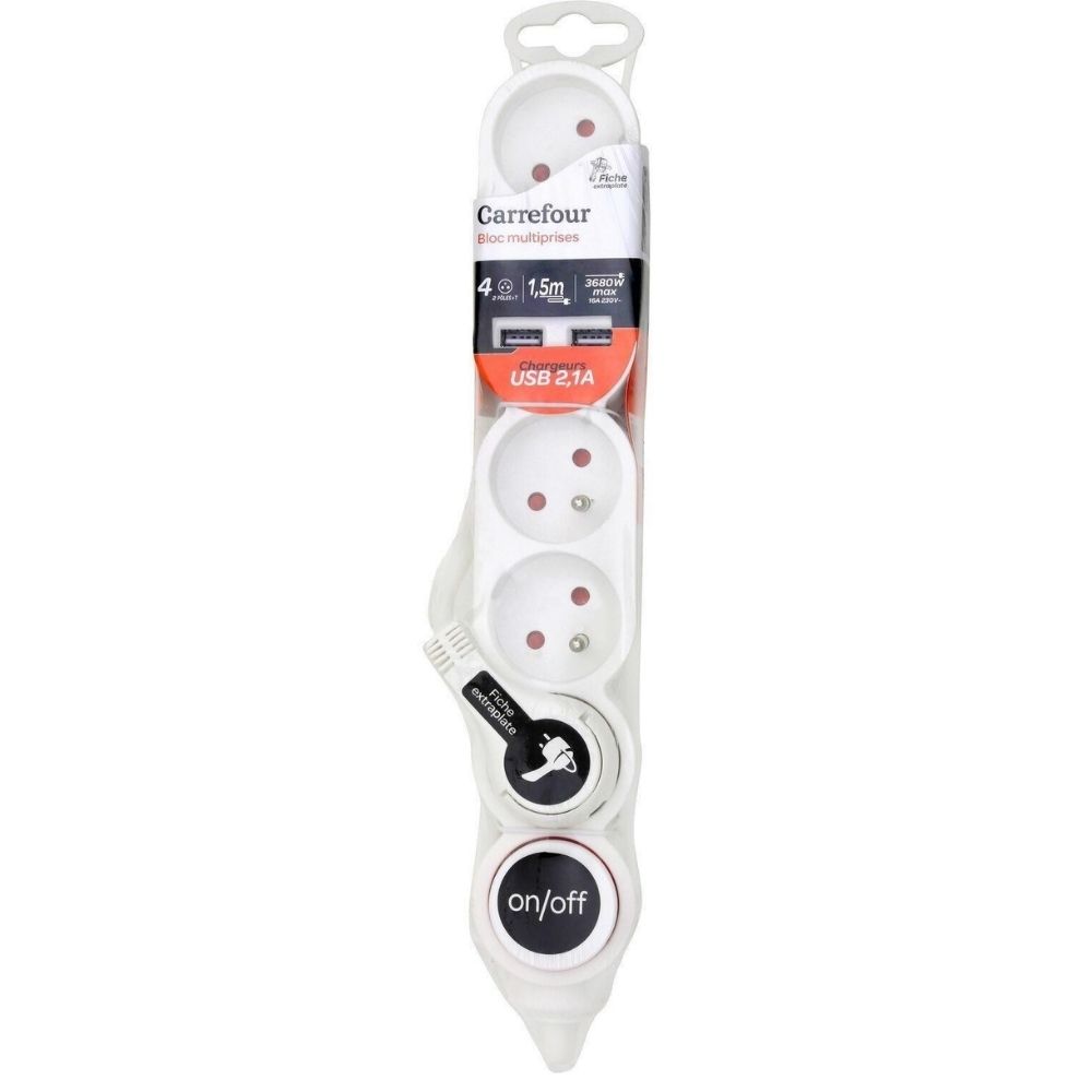 [634896] Multiprise Quadriplite Blanc avec Interrupteur