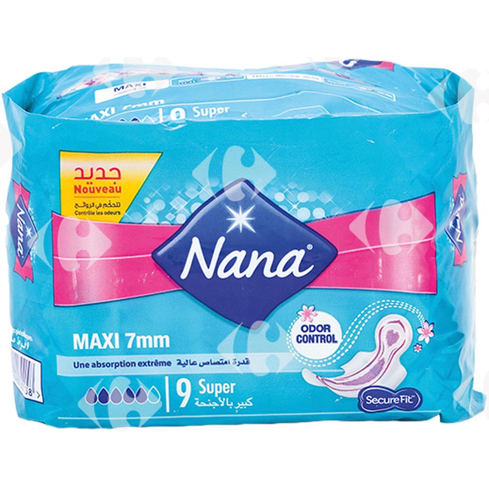 [367471] Serviettes Hygiéniques Épaisses Maxi Long Nana 9 unités