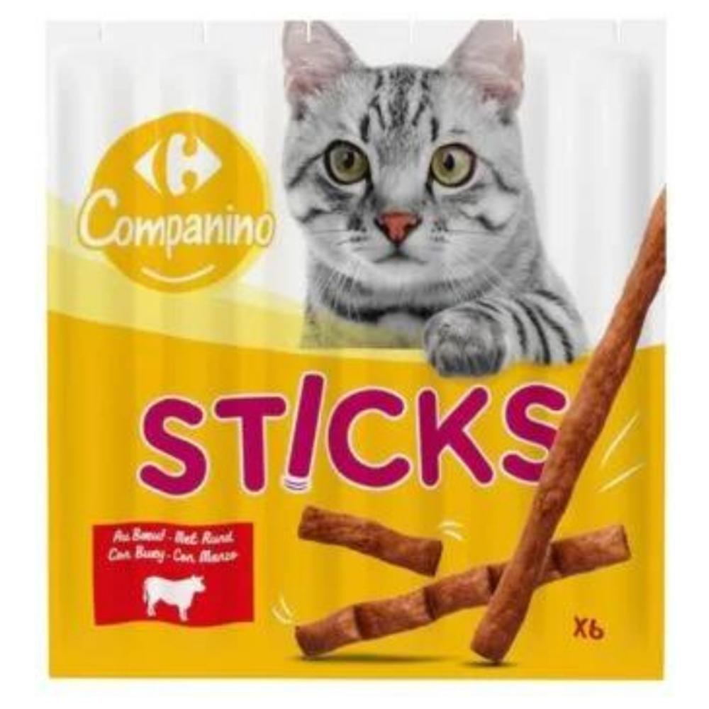 [375733] Friandise pour Chat Sticks au Bœuf Carrefour Companino 6x5g