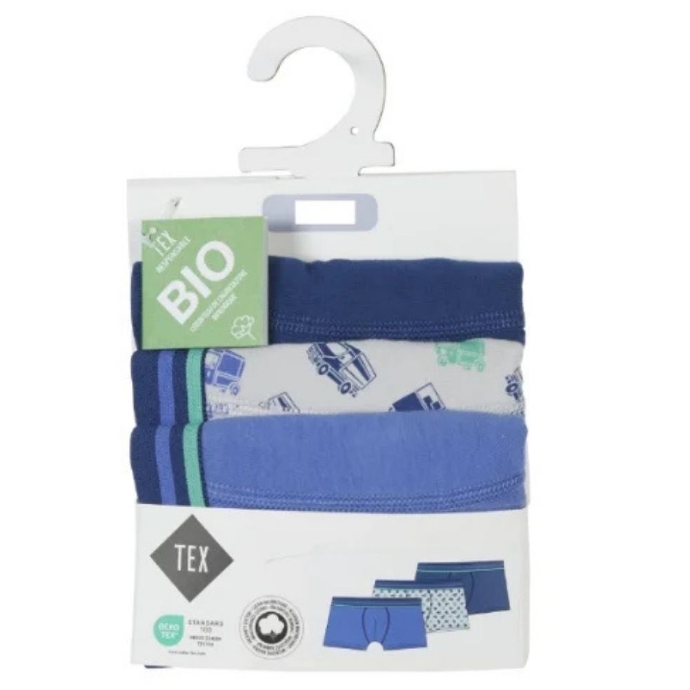 [729167] Lot 3 Boxers Gris Bleu
