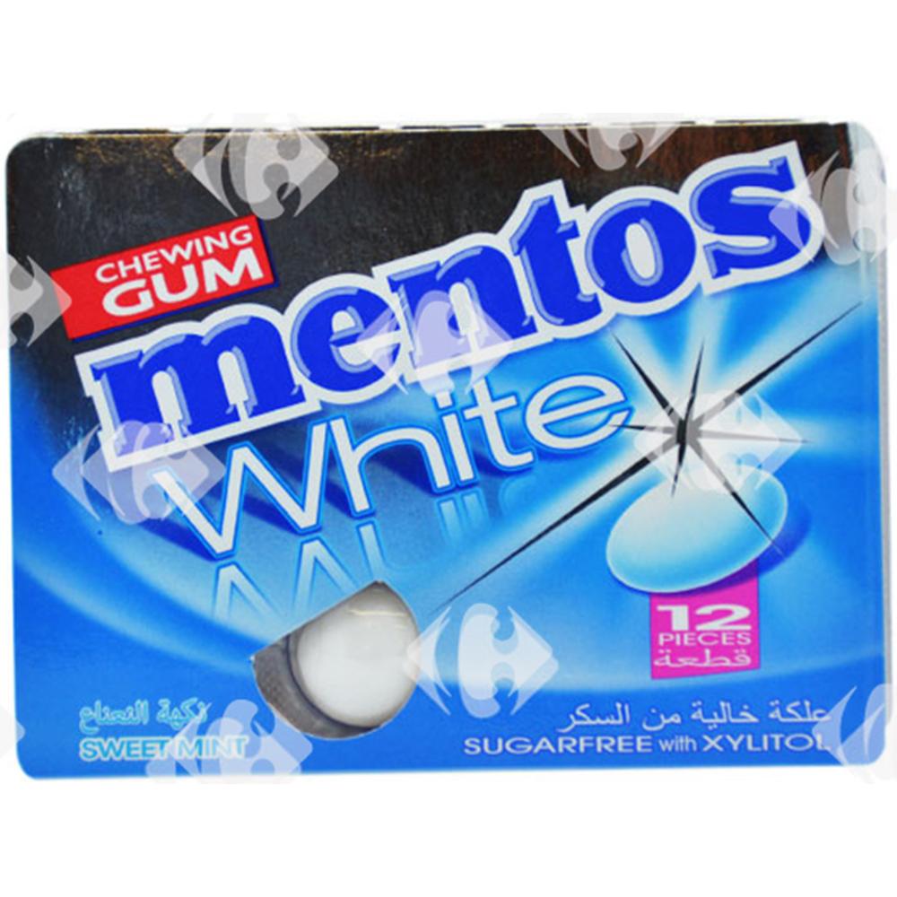[415828] Chewing-Gum Menthe Blanche sans Sucres Mentos 12 unités.