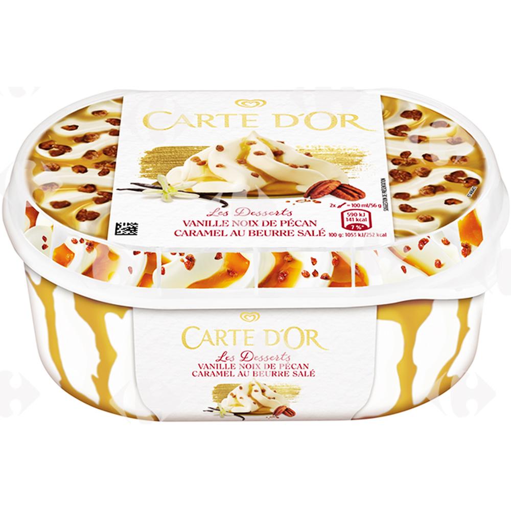 [614304] Crème Glacée En Bac Vanille, Noix De Pécan, Caramel Au Beurre Salé Carte D'Or 900Ml