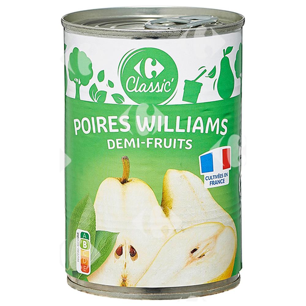 [531062] Conserve de Poires Williams Demi-Fruits Carrefour 412g