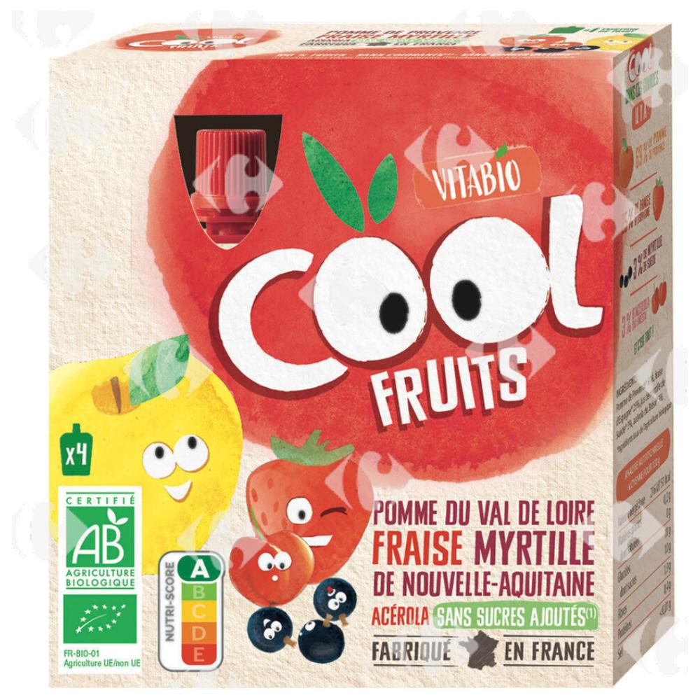 [683269] Gourde Cool Fruits Pomme Fraise Myrtille Acérola Bio Vitabio 4x90g
