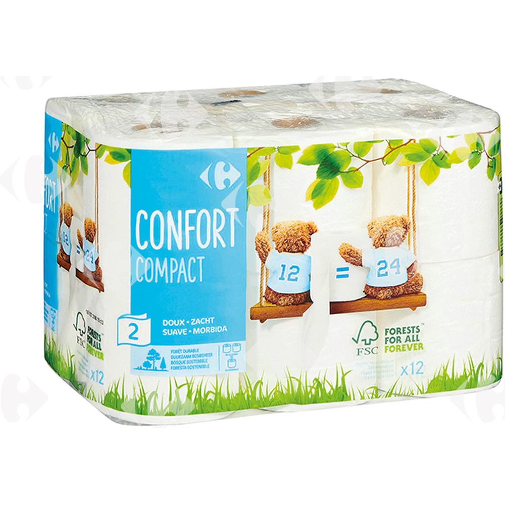 Papier Hygiénique Confort Compact 2 plis Carrefour 12 unités