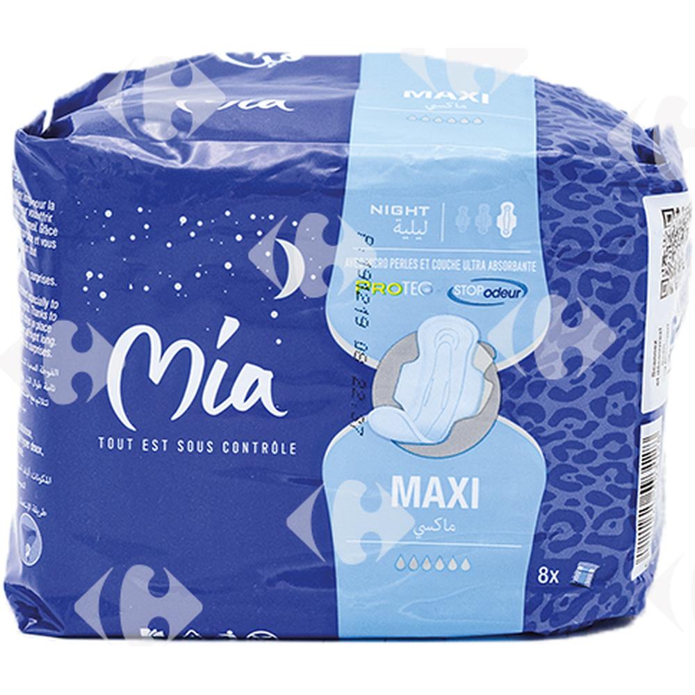 [578602] Serviettes Hygiéniques Épaisses Maxi Nuit Mia 8 unités