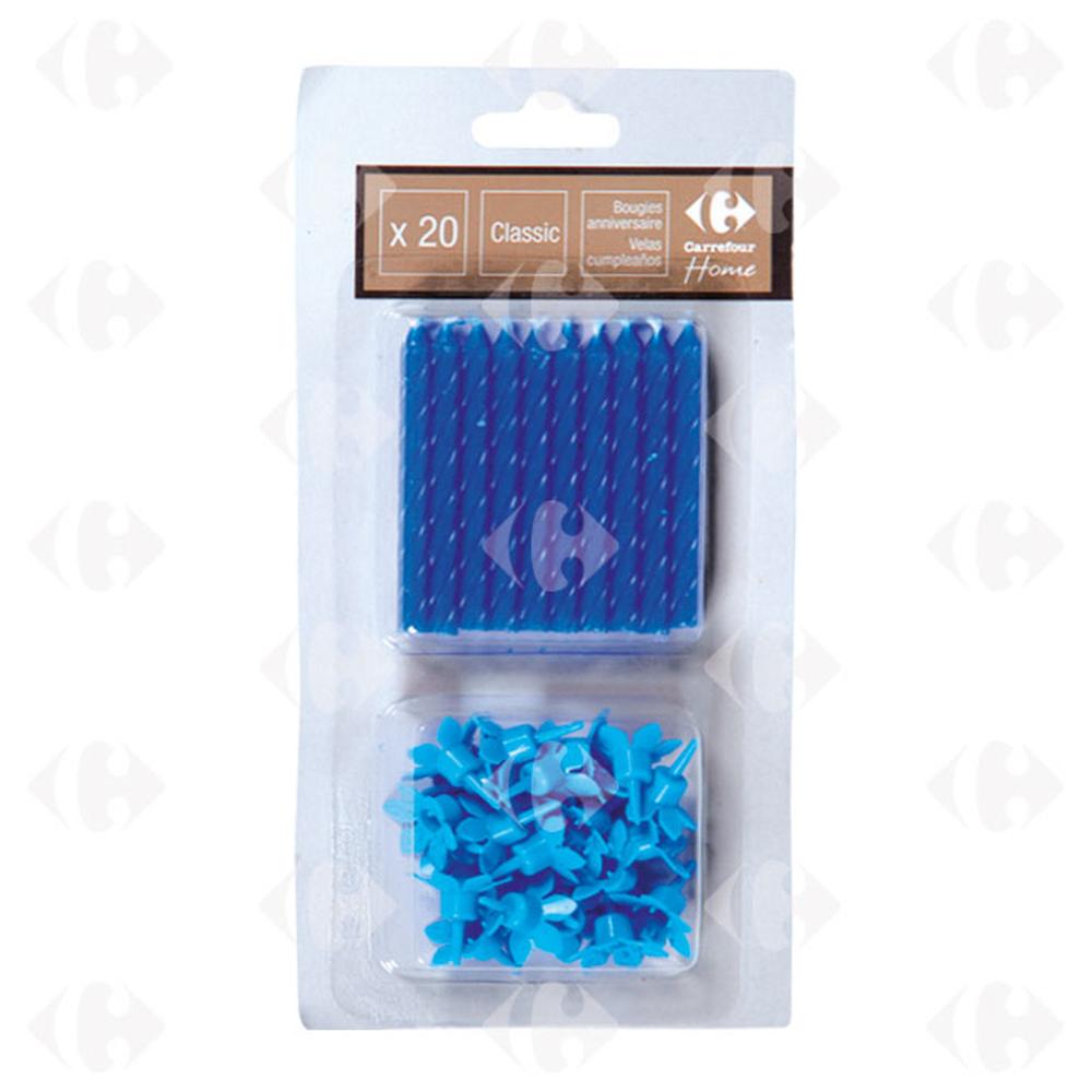 Bougies avec Bobèches Bleu - 20 pièces