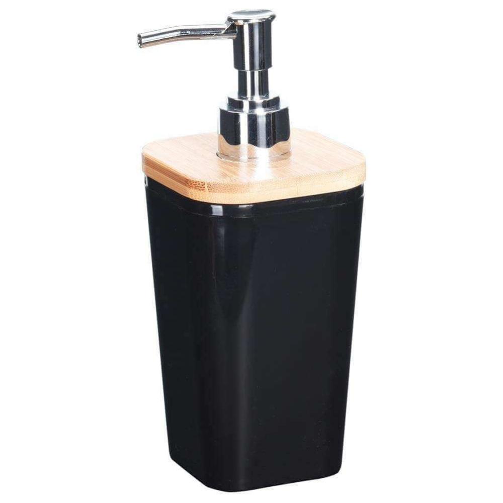 [695309] Distributeur de Savon en Plastique avec Couvercle en Bambou.