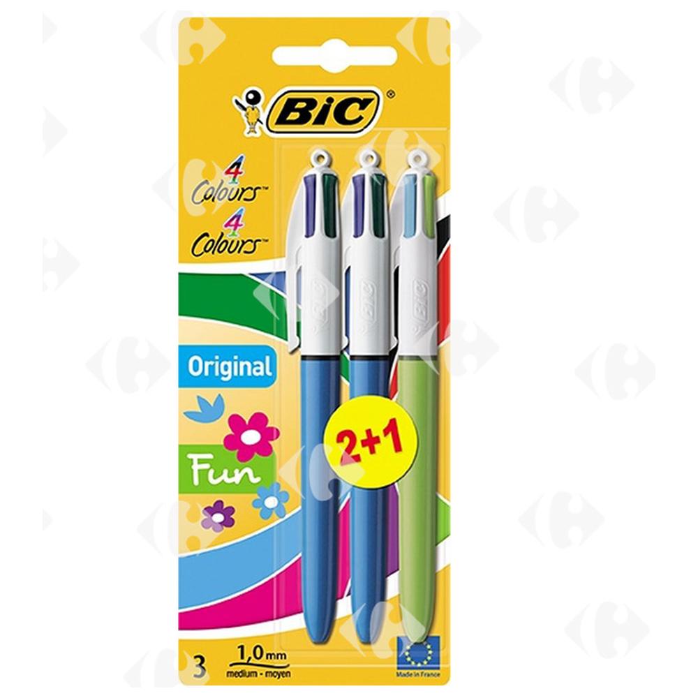 [556632] Stylo à Bille BIC 4 Couleurs Medium Blister BIC 2 + 1 Gratuit