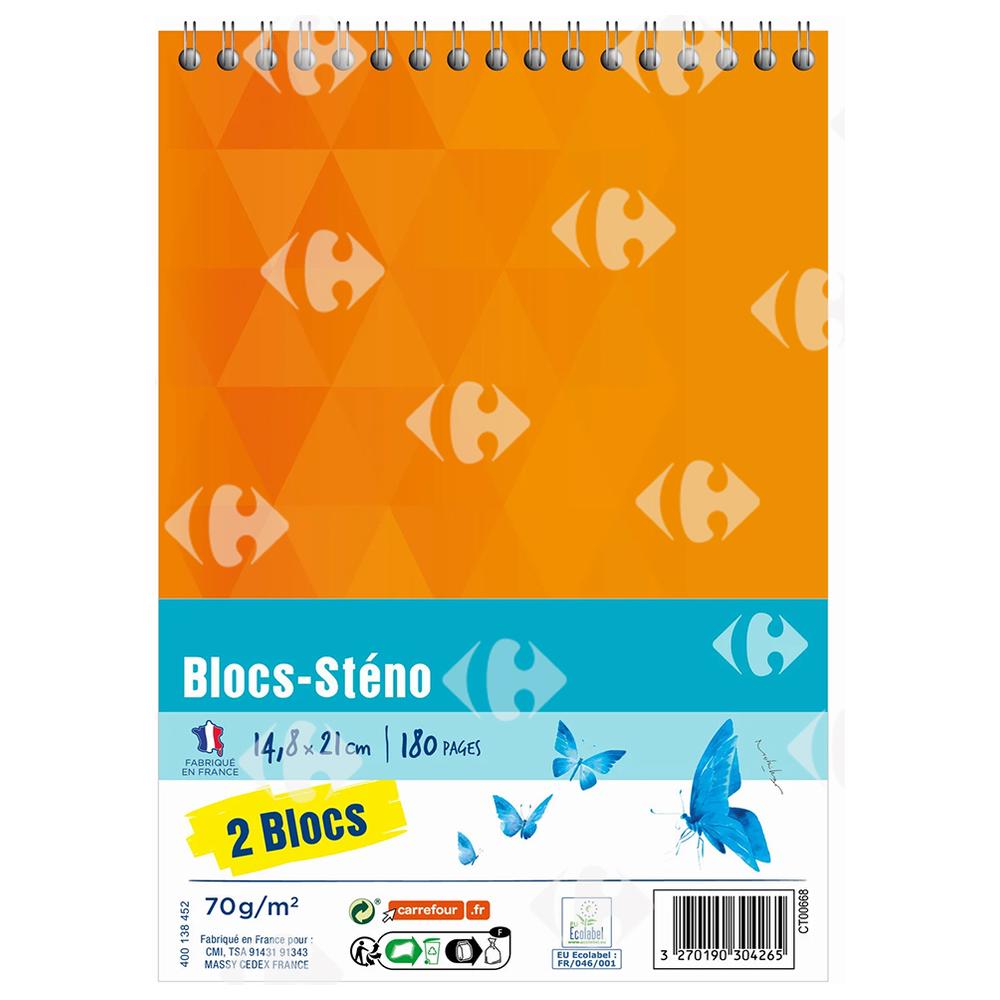 Bloc-Notes Spirale 180 pages 14.8x21cm Carrefour 2 unités
