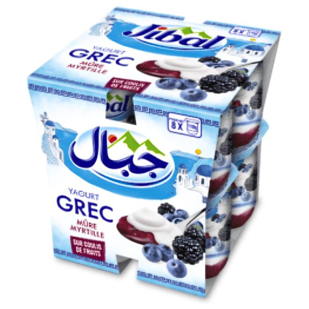 Pack Yaourt Grec Coulis Mûre Myrtille Jibal 8 unités de 110g.