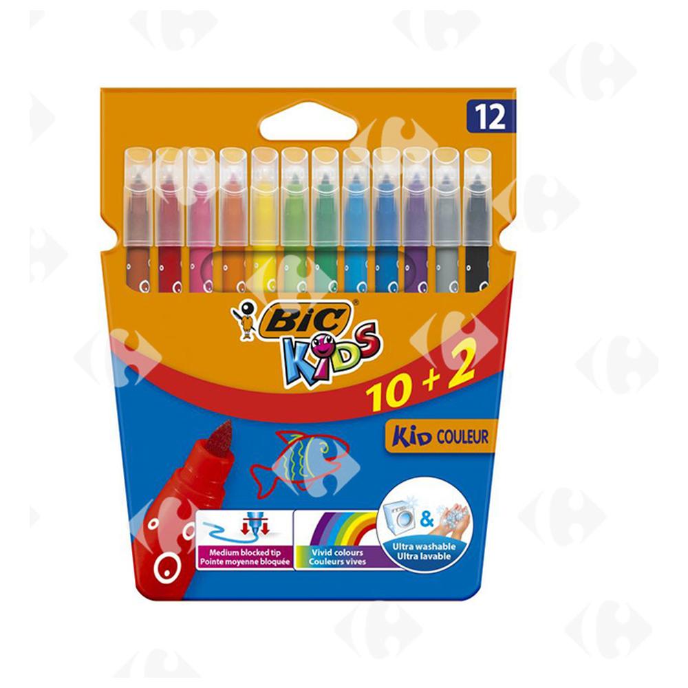[635988] Feutres de coloriage Couleurs Assorties BIC Kid's 10 pièces + 2 Gratuits