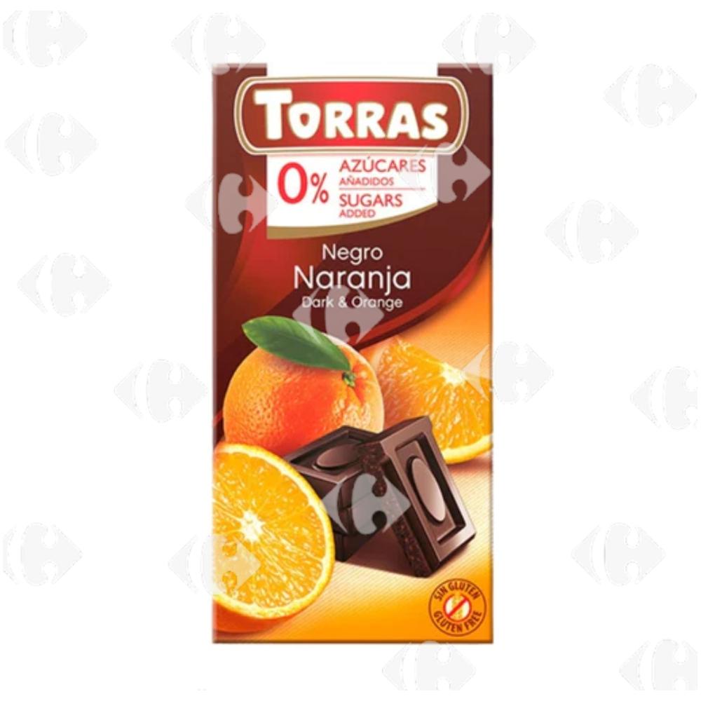 [688627] Tablette de Chocolat Noir et Orange Sans Sucre Torras 125g.