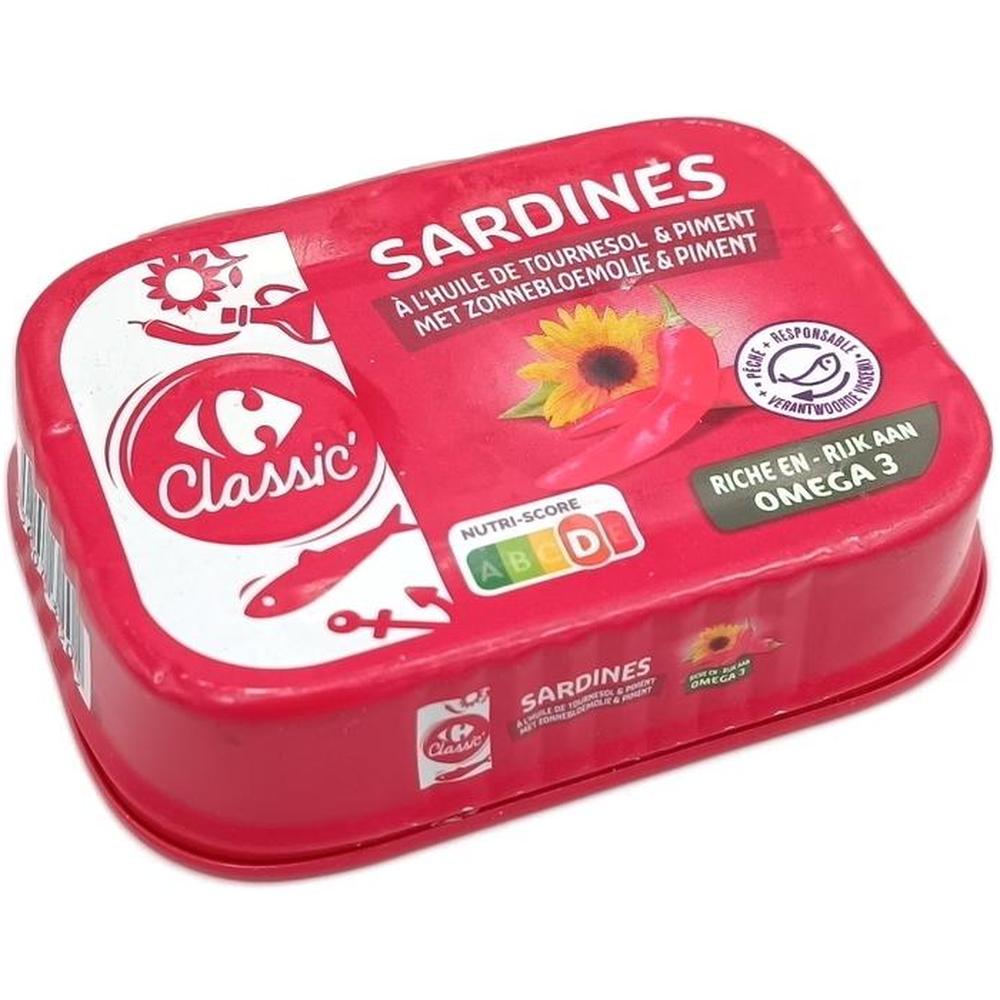[705681] Sardines à l'Huile de Tournesol au Piment Carrefour 135g.