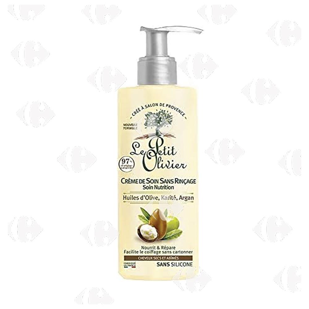 Démêlant Sans Rinçage Soin aux Huiles d'Olive, Karité & Argan Nutrition Cheveux Secs et Abîmés Le Petit Olivier 150ml.