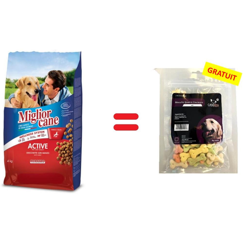 Croquettes pour Chien au Bœuf Migliorgatto 4kg + Friand Canijess 90g Gratuit
