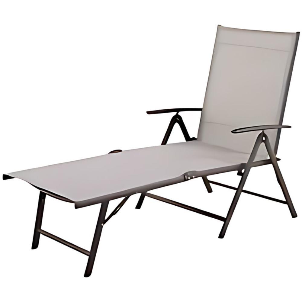 Bain de Soleil Transat Beige en acier Textiline 140x63x95cm