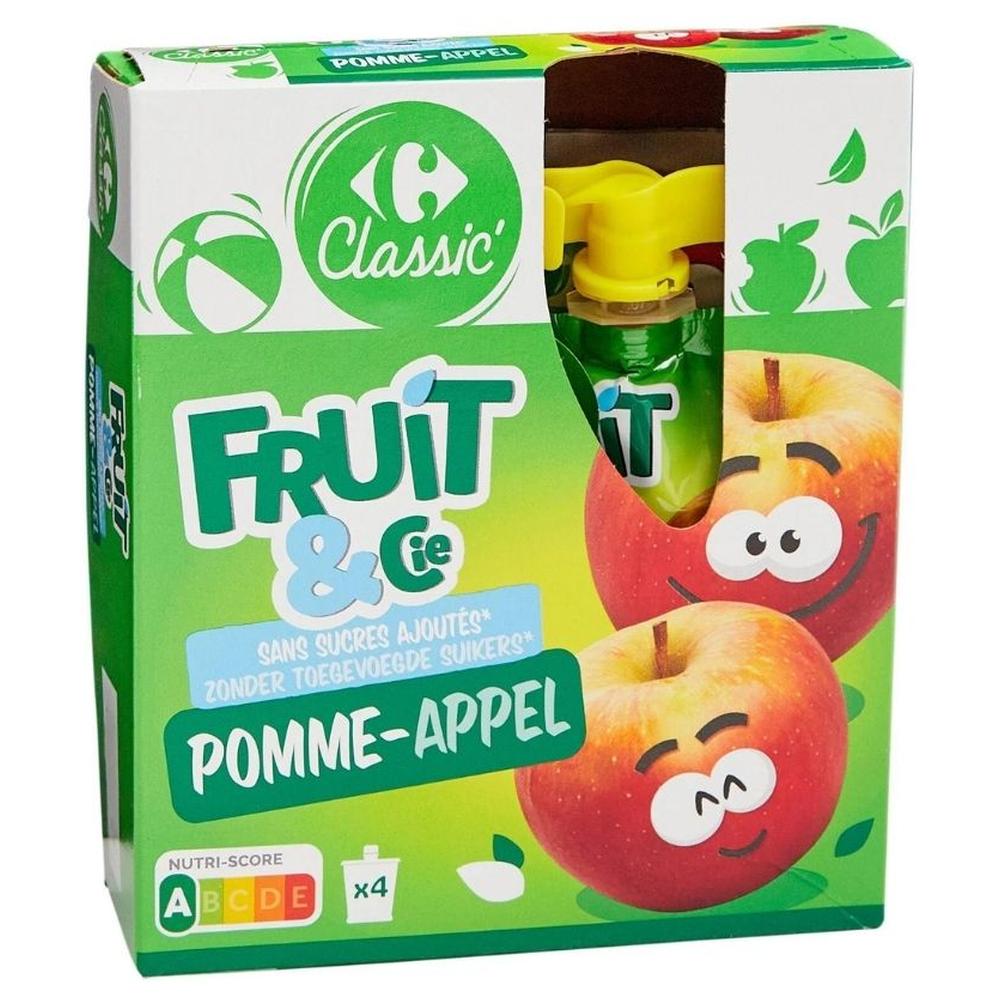 [613484] Compotes en Gourde Pomme Sans Sucres Carrefour Classic 4x90g