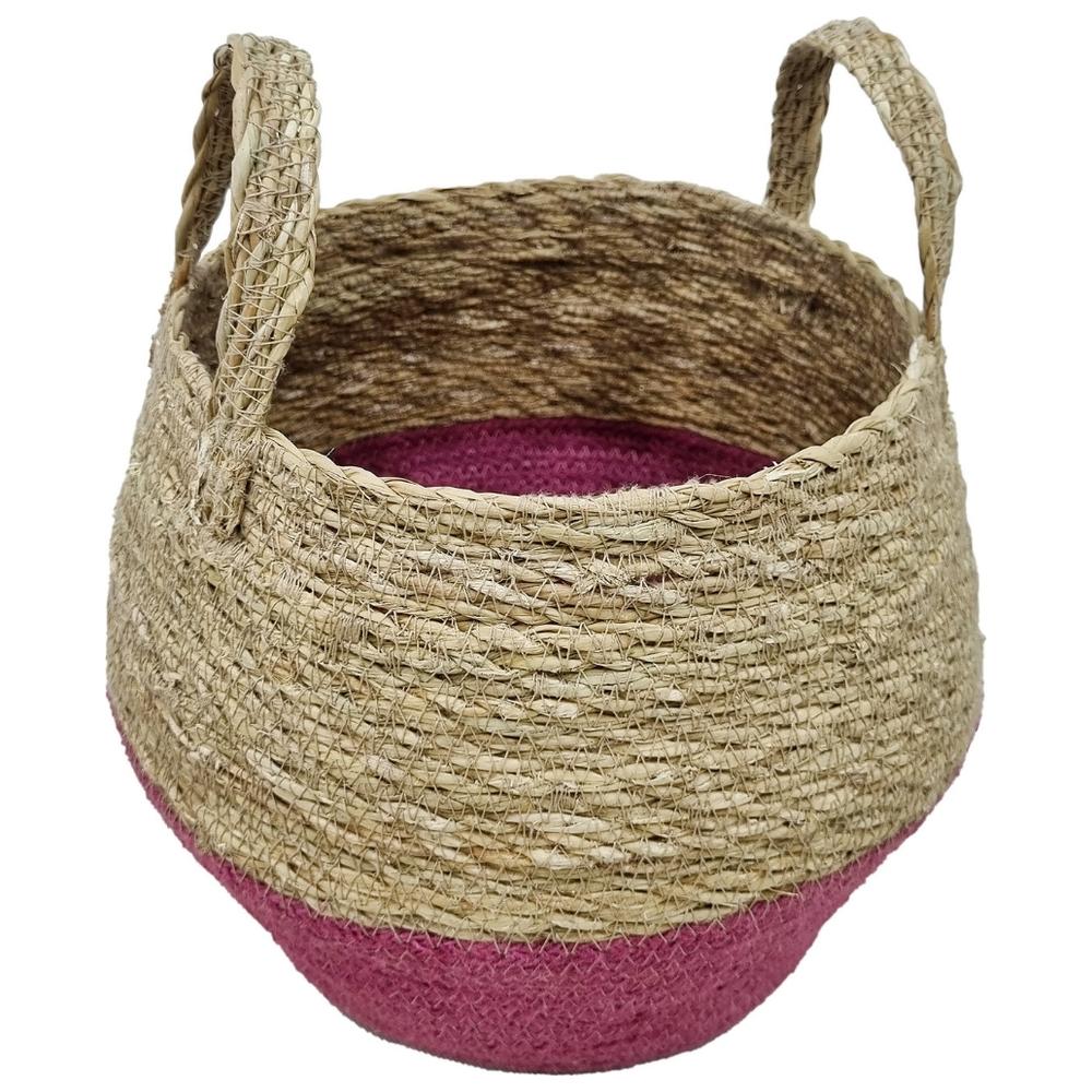 [721898] Panier Rond à Bande Orange Jute Grande Kasa