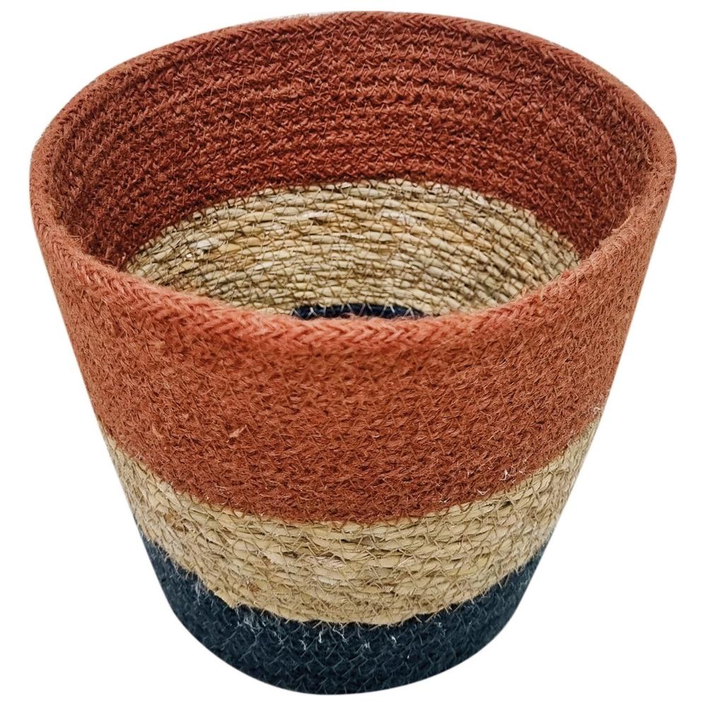 [721904] Panier à Bandes Bleu/Rouge/Écru Petite Jute Kasa