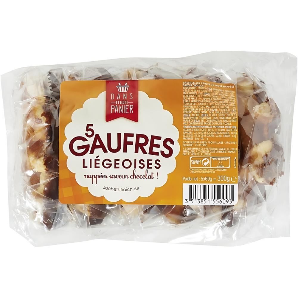 [702391] Gaufres Liégeoises Nappées au Chocolat Carrefour 300g 5 unités